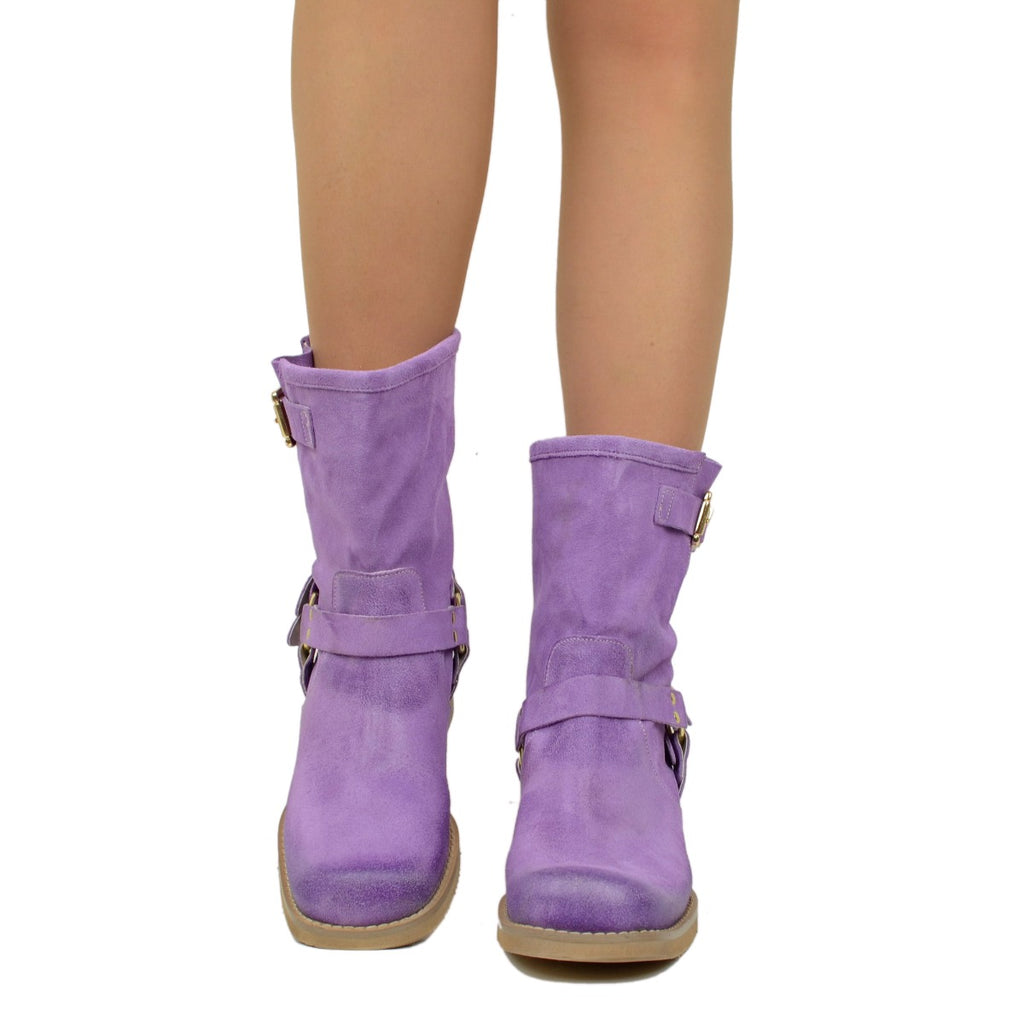 Women's Ankle Boots in Lilac Suede with Square Toe - 3