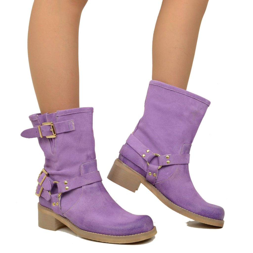 Women's Ankle Boots in Lilac Suede with Square Toe - 4