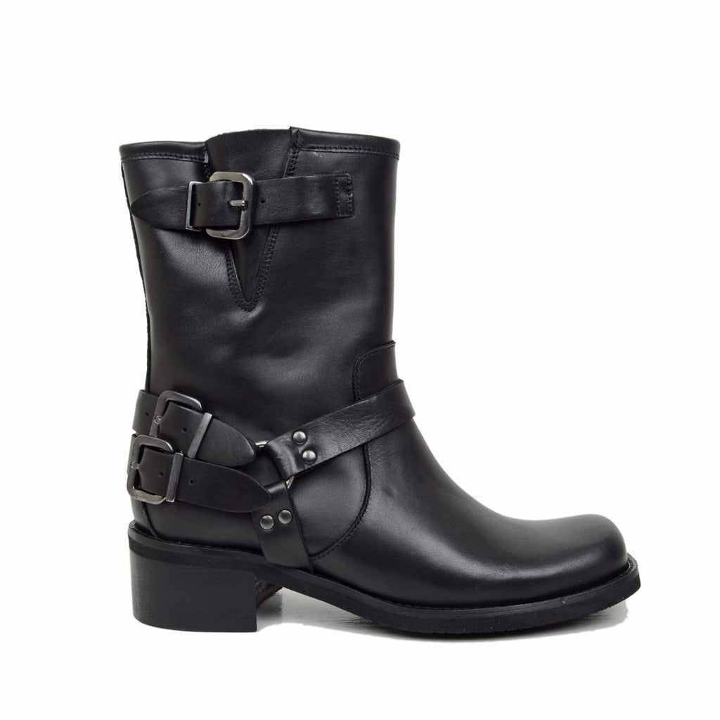 Stivaletti Donna in Pelle Neri con Punta Squadrata Made in Italy - 2