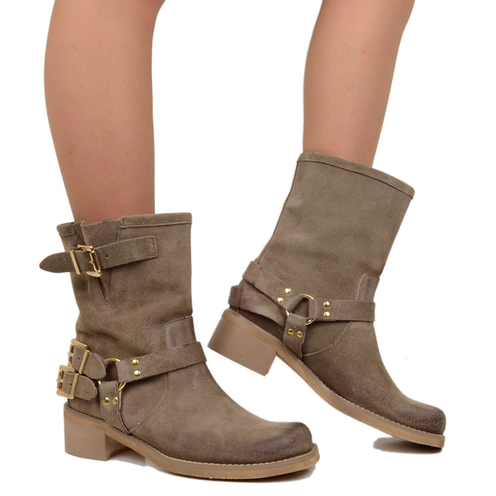 Women's Ankle Boots in Taupe Suede Leather with Square Toe - 4