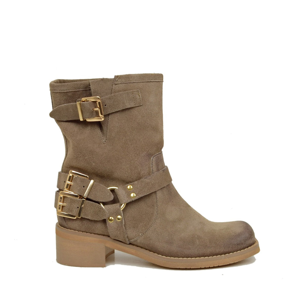 Women's Ankle Boots in Taupe Suede Leather with Square Toe - 2