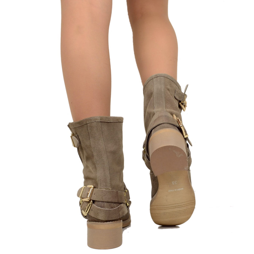 Women's Ankle Boots in Taupe Suede Leather with Square Toe - 5