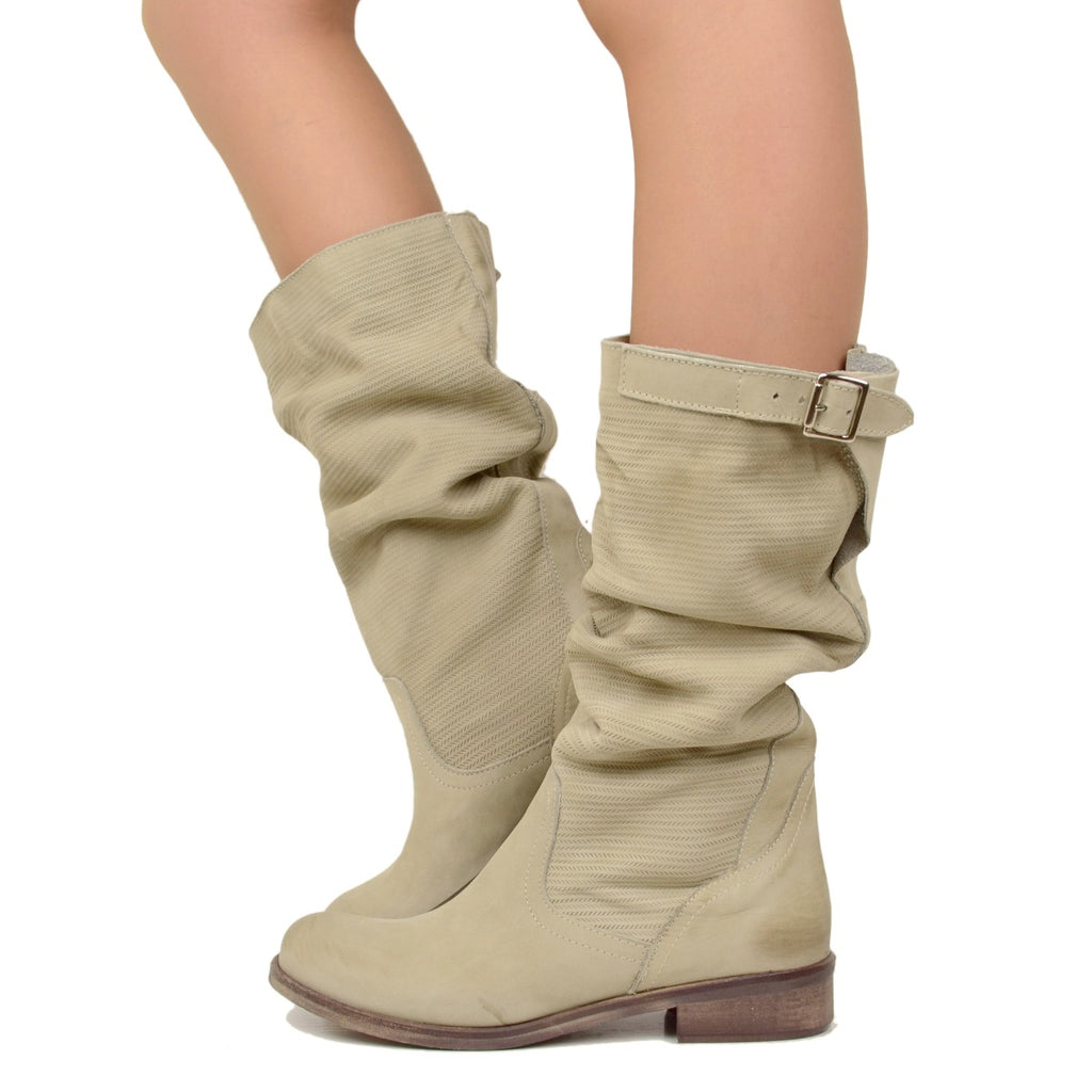 Soft Summer Boots Grained Vintage Leather Used Effect Taupe