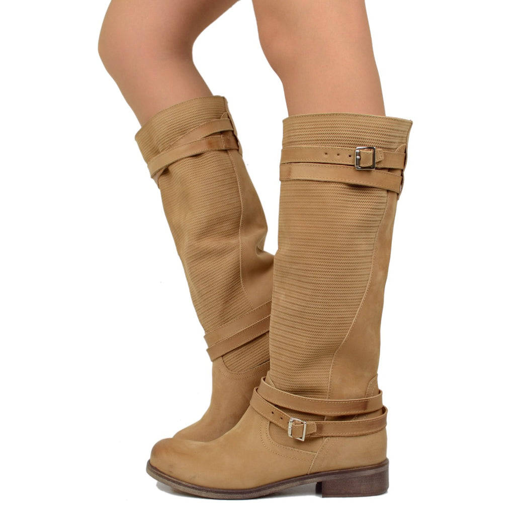 Damen-Sommerstiefel aus Nubukleder Vintage genarbtes Terra