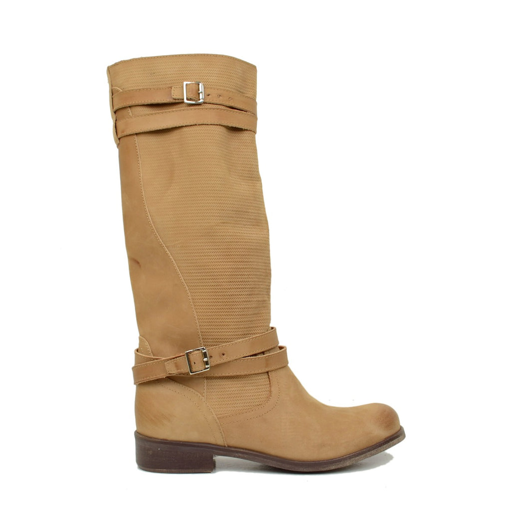 Damen-Sommerstiefel aus Nubukleder Vintage genarbtes Terra - 2