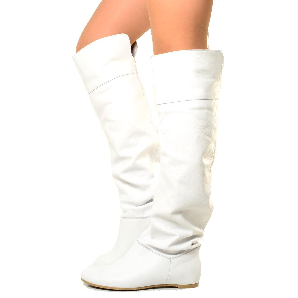 Cuissardes Knee High Boots with White Leather Cuff
