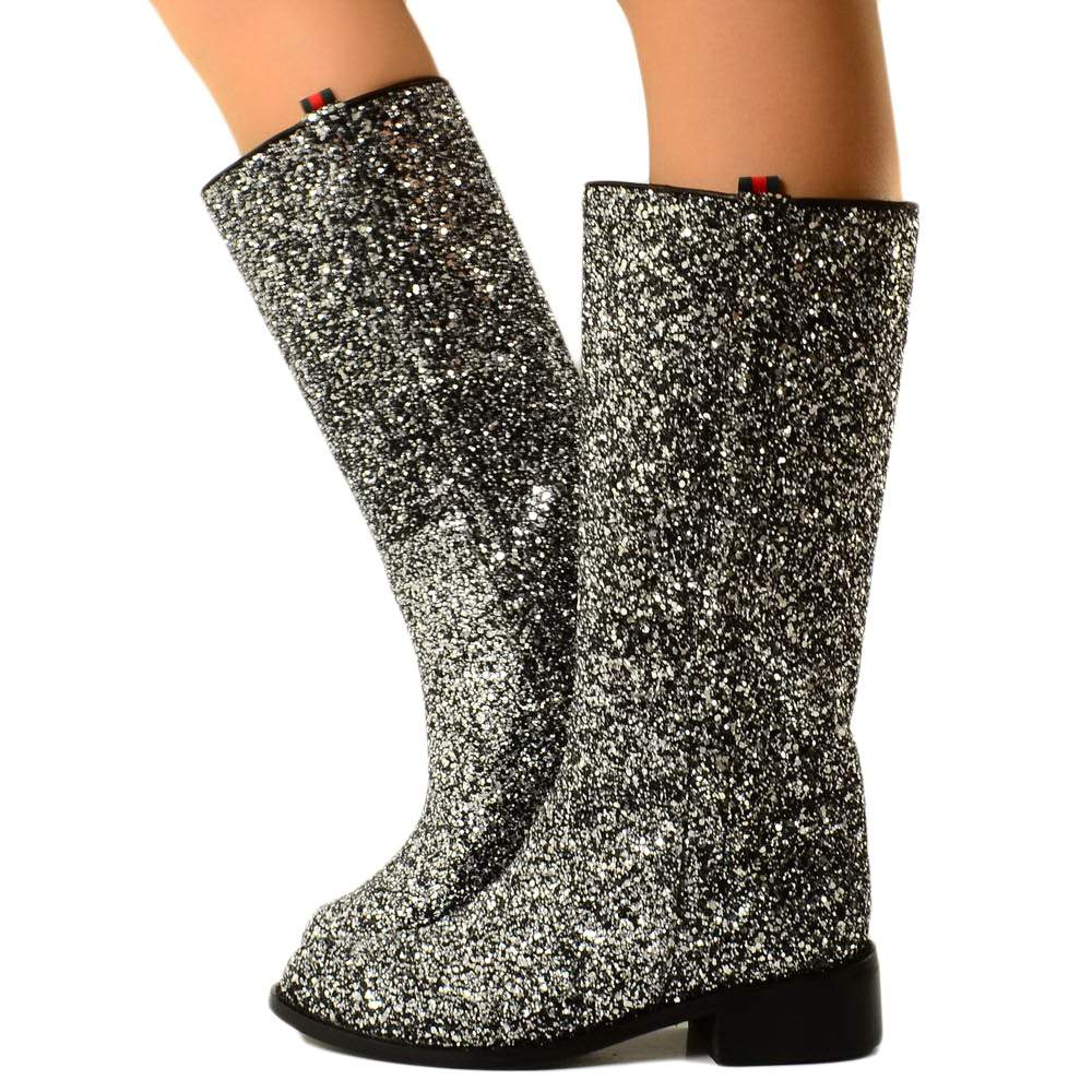 Camperos Women's Boots in Dark Gray Vintage Western Glitter Boots