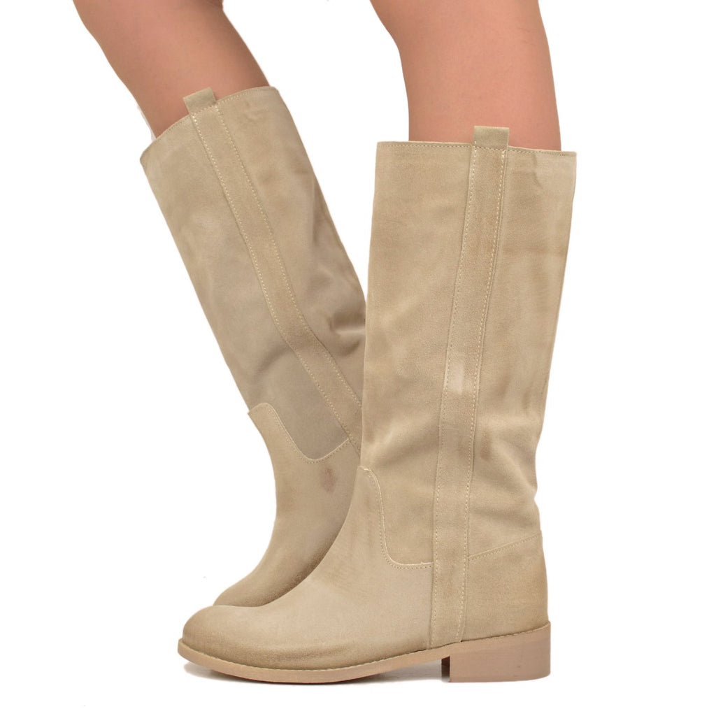 Camperos Women's Beige Boots in Vintage Suede Leather - 3