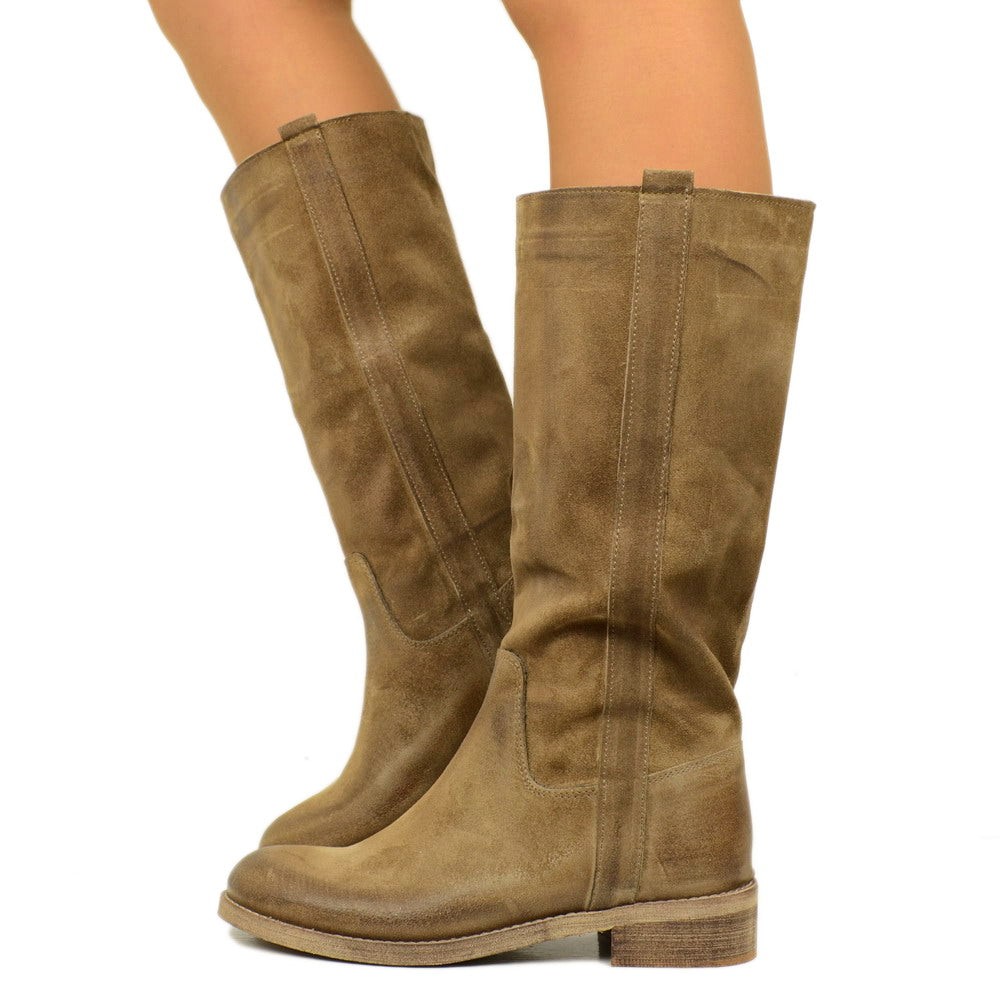 Camperos Women's Taupe Boots in Vintage Suede Leather