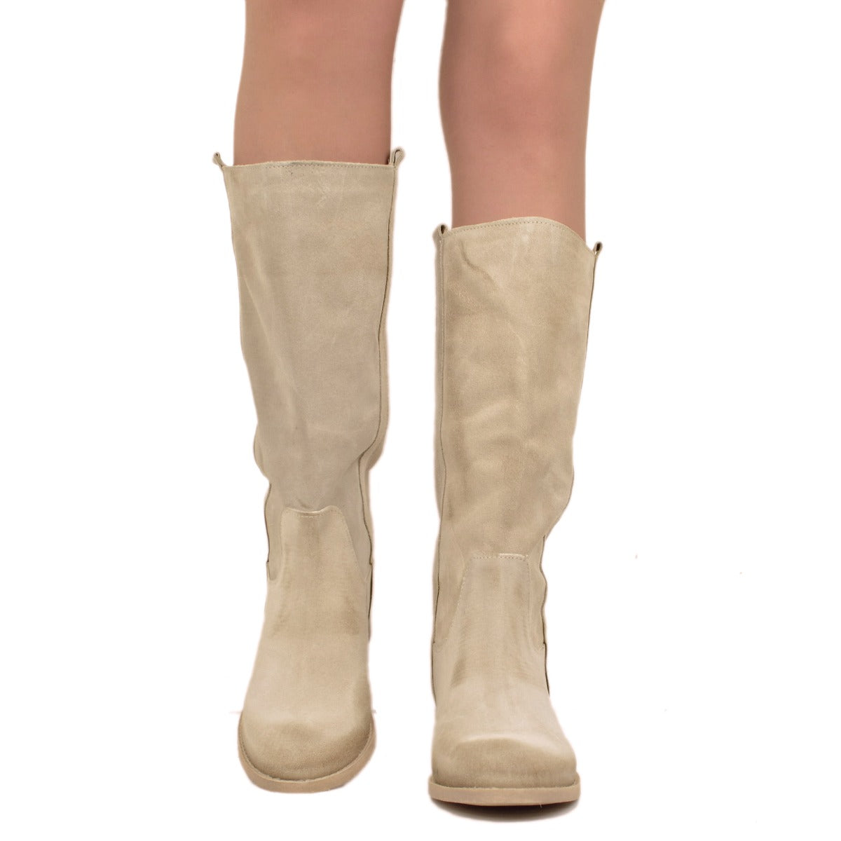 Stivali Camperos Donna Beige in Pelle Scamosciata KikkiLine