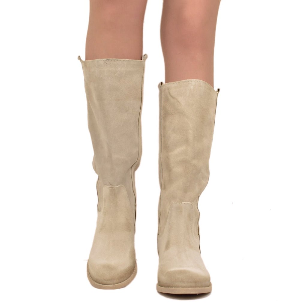 Camperos Women's Beige Boots in Vintage Suede Leather - 4