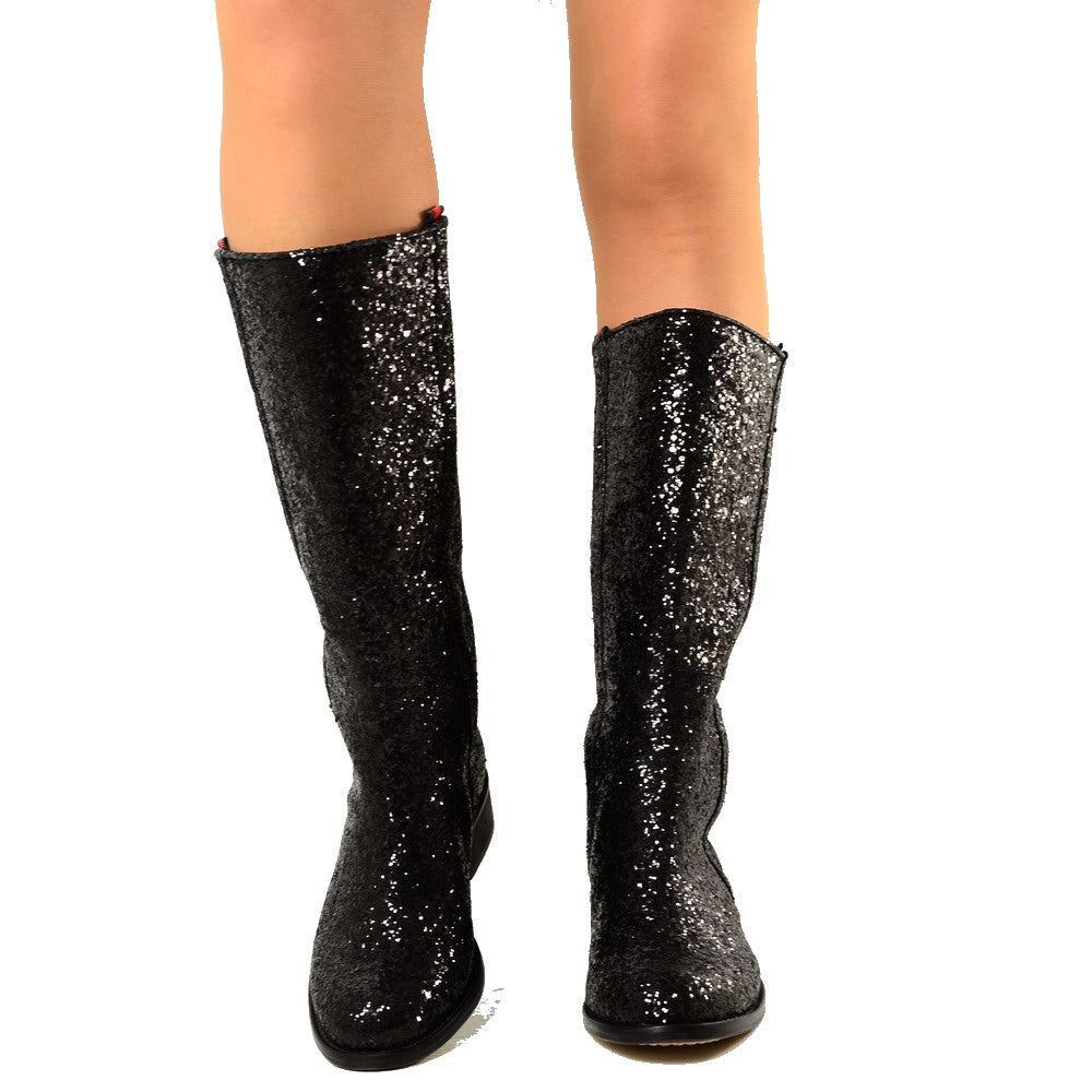 Camperos Glitter Boots Womens Western Vintage Black - 6