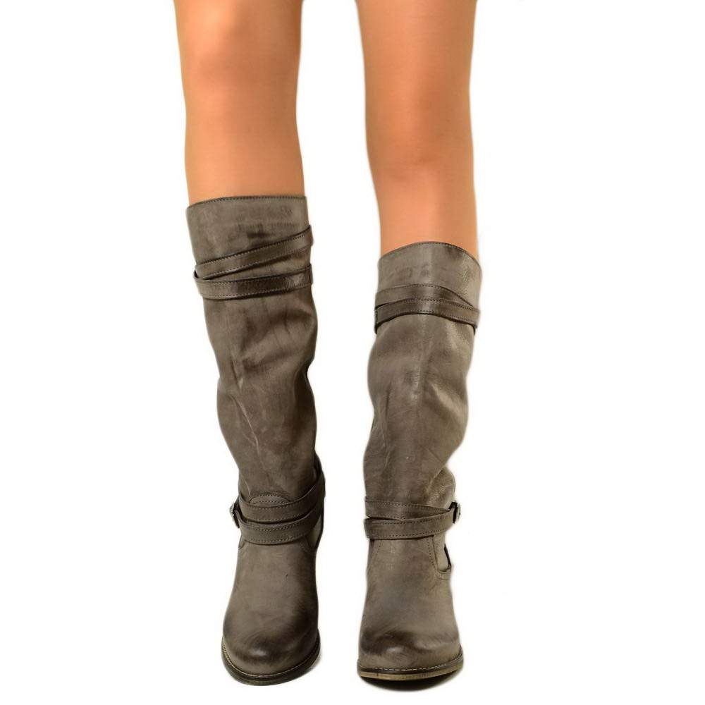 Women's Boots in Genuine Nubuck Leather with Gray Medium Heel - 4
