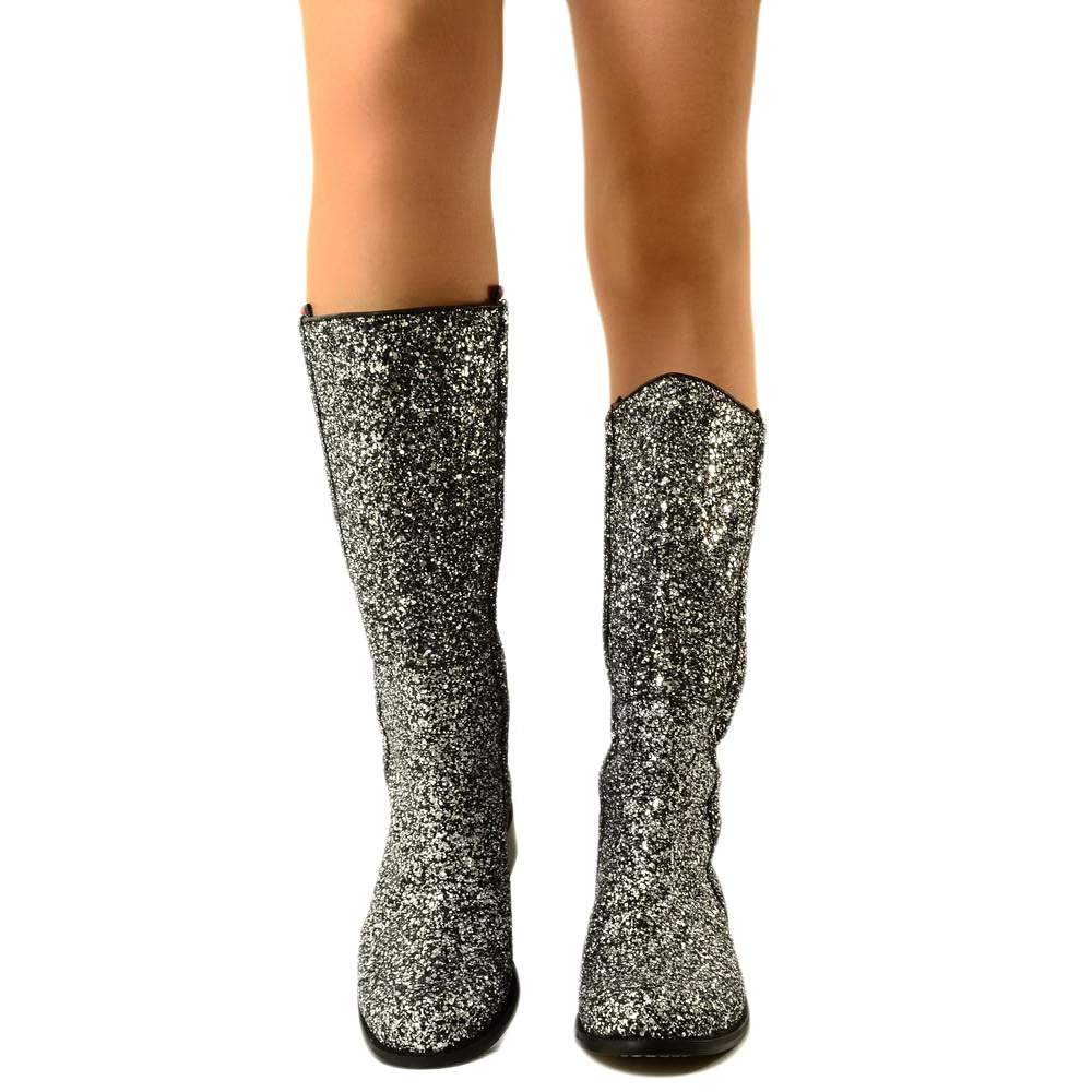 Camperos Women's Boots in Dark Gray Vintage Western Glitter Boots - 4