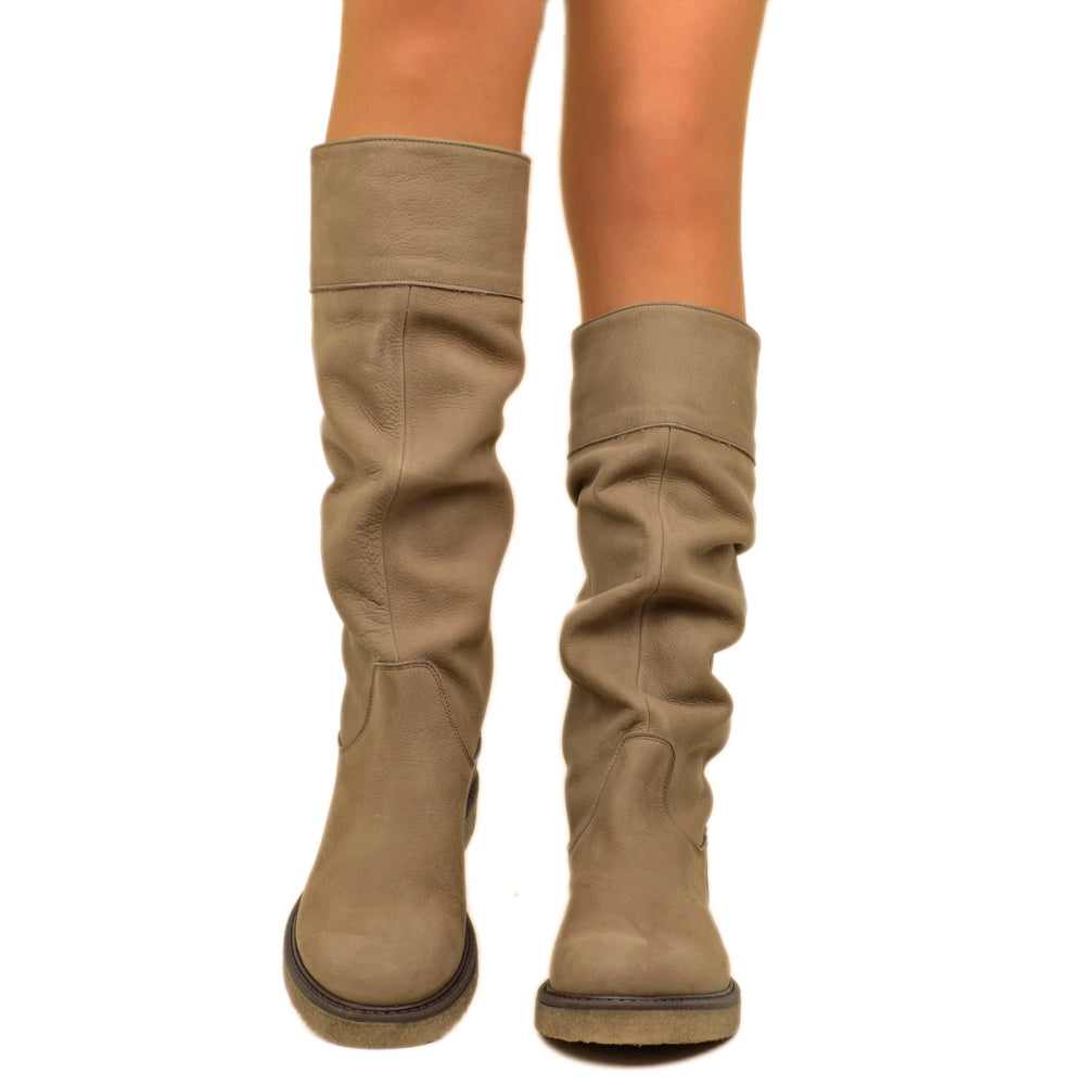 Stivali Donna Camperos Taupe in Pelle Nabuk Made in Italy - 2