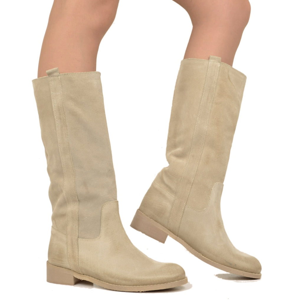 Camperos Women's Beige Boots in Vintage Suede Leather - 5