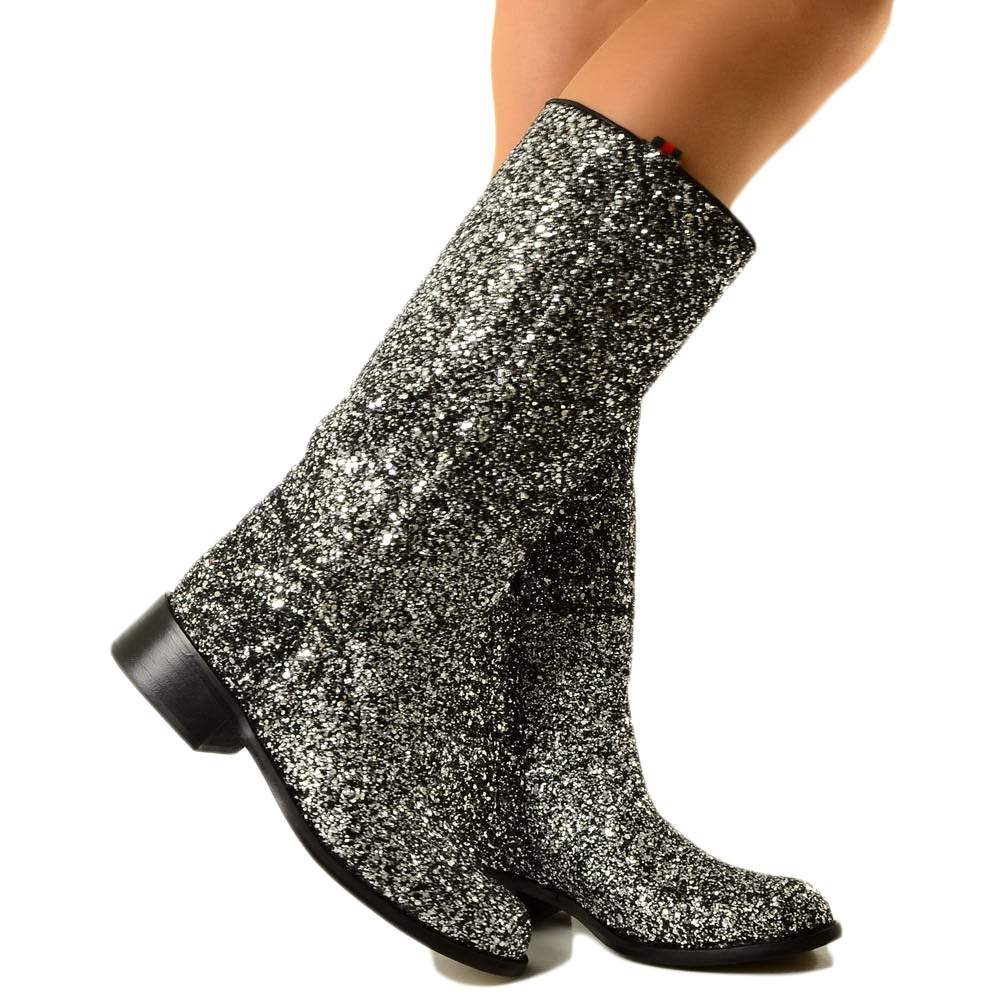 Camperos Women's Boots in Dark Gray Vintage Western Glitter Boots - 5