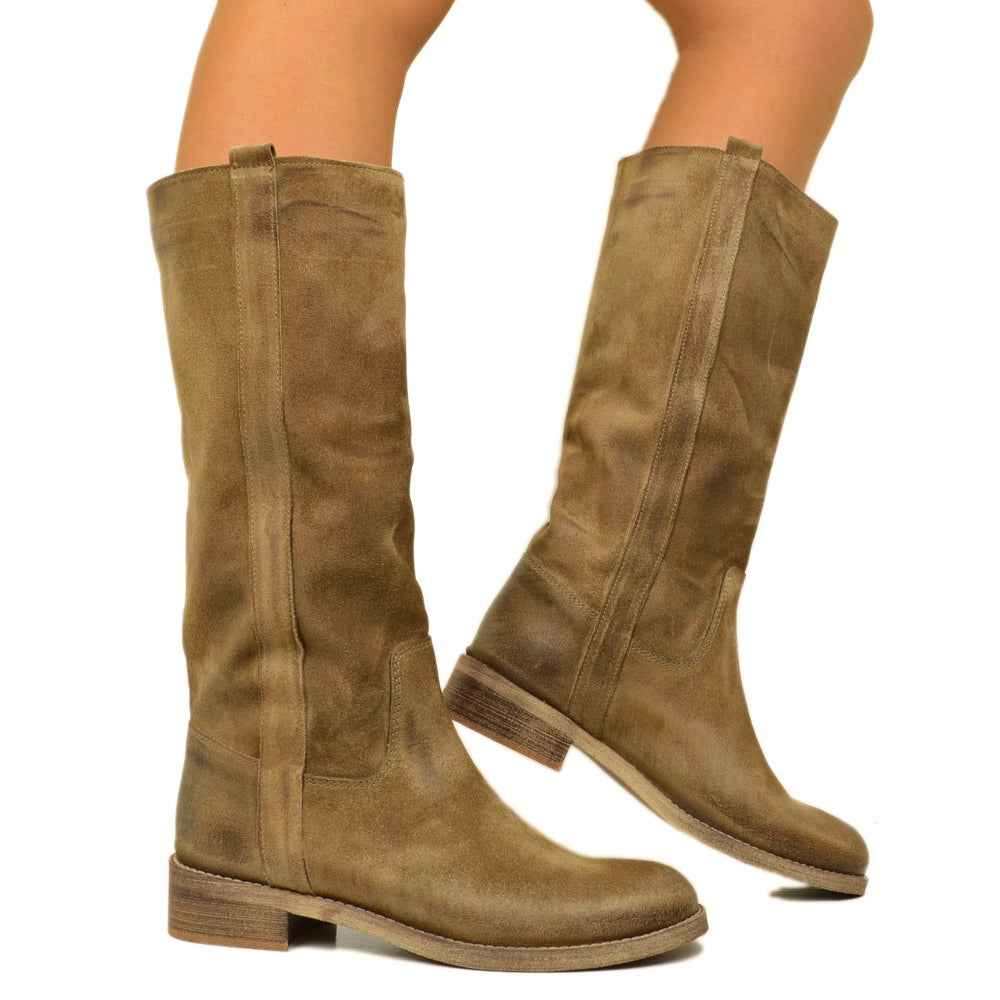 Camperos Women's Taupe Boots in Vintage Suede Leather - 3