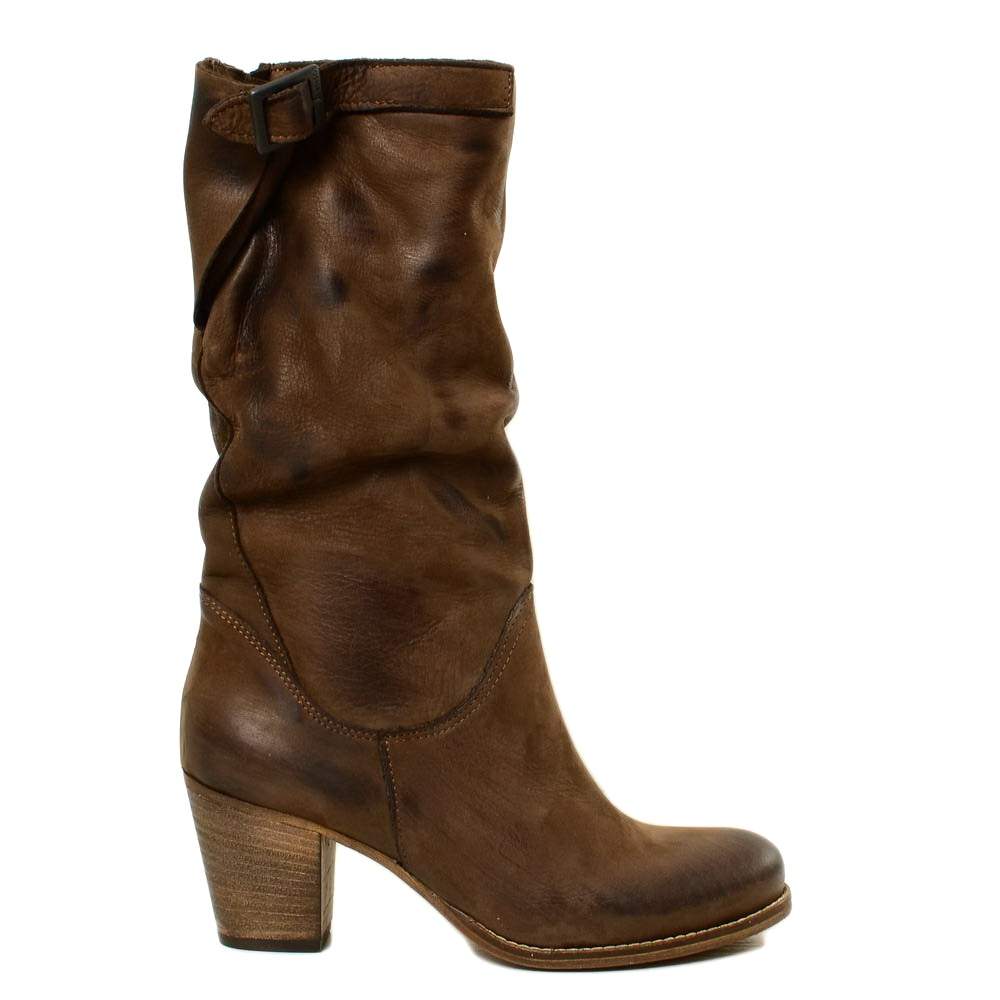 Medium Heel Women's Boots in Genuine Dark Brown Nubuck Leather - 3