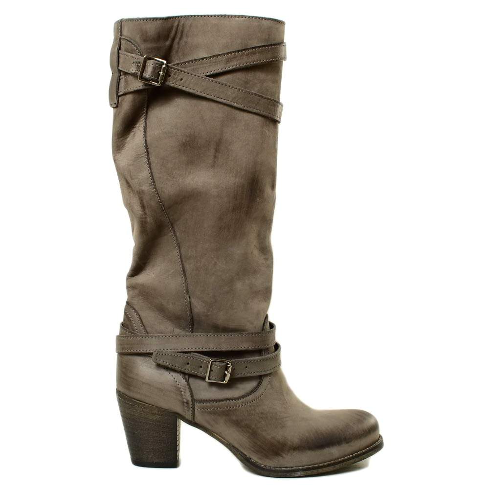 Women's Boots in Genuine Nubuck Leather with Gray Medium Heel - 3