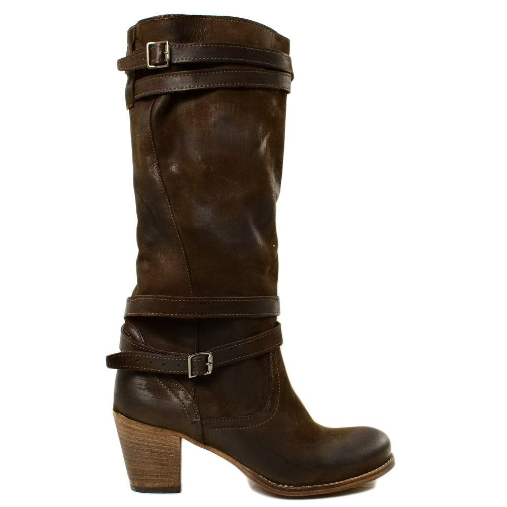 Women's Boots in Genuine Dark Brown Nubuck Leather - 3