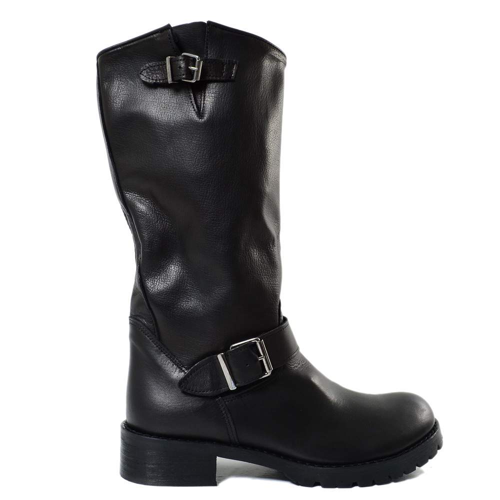 Stivali Donna Police Neri Biker Boots in Vera Pelle Made in Italy - 3