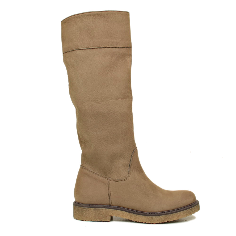 Stivali Donna Camperos Taupe in Pelle Nabuk Made in Italy - 3