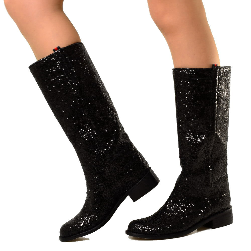 Stivali Camperos in Glitter Boots Donna Western Vintage Neri