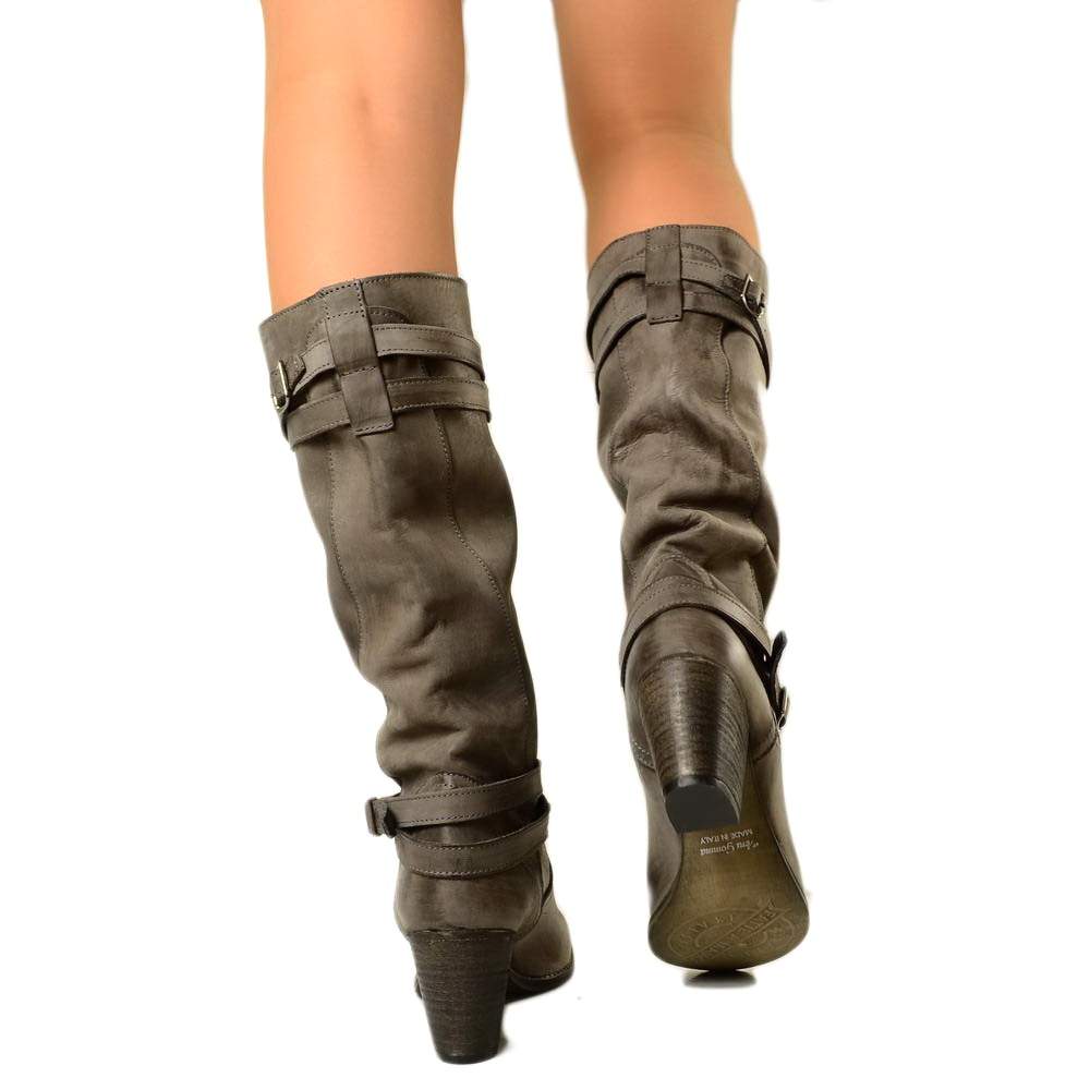 Women's Boots in Genuine Nubuck Leather with Gray Medium Heel - 5