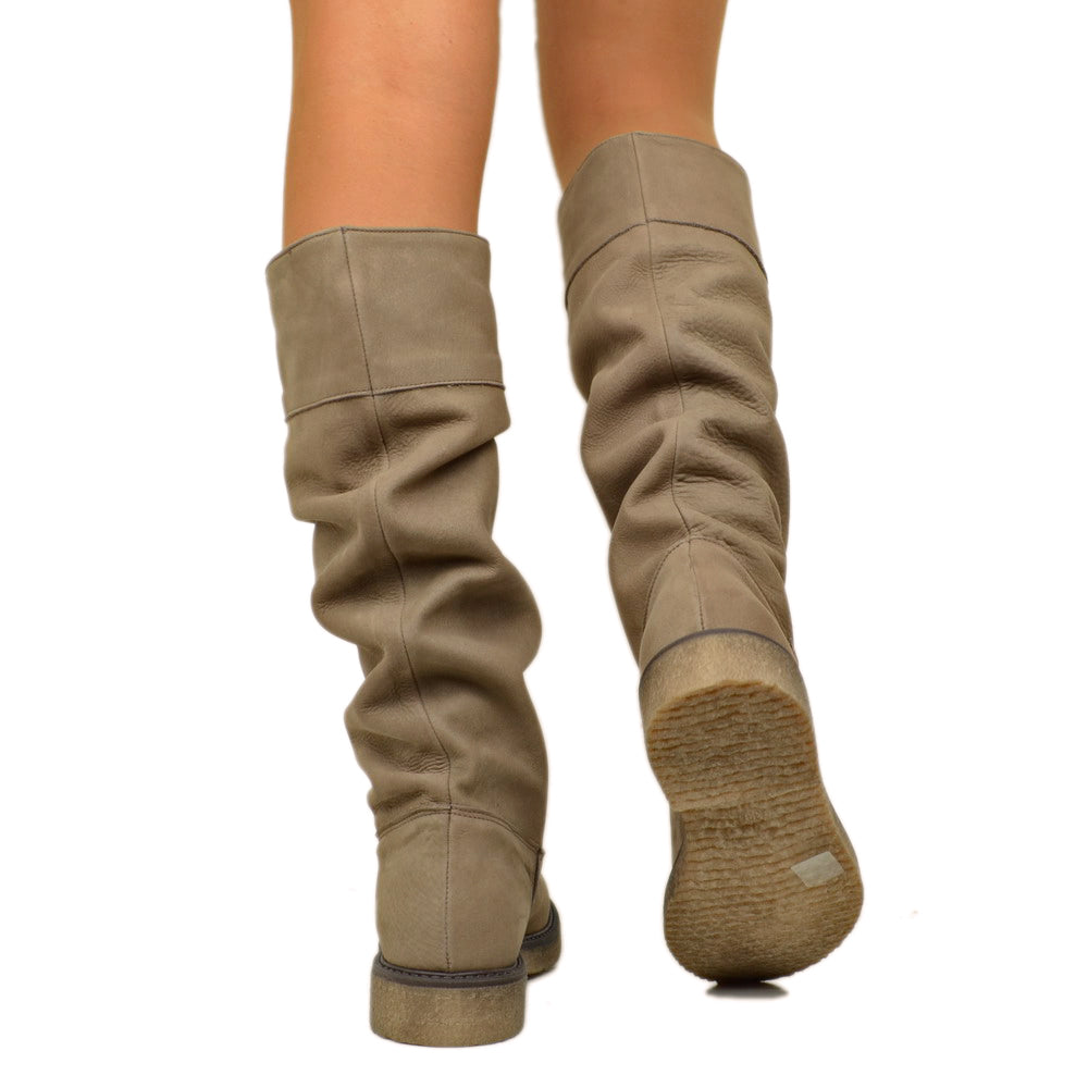 Stivali Donna Camperos Taupe in Pelle Nabuk Made in Italy - 4
