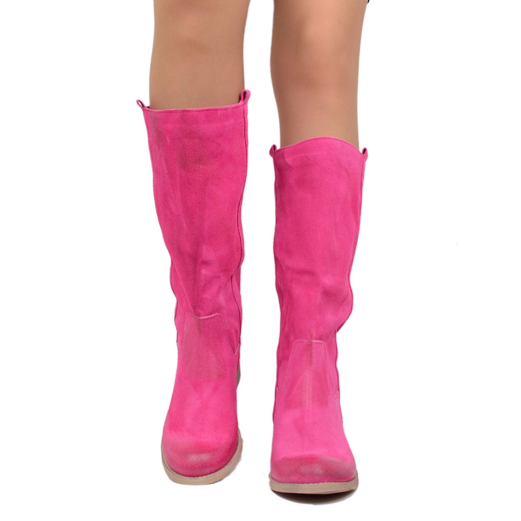 Camperos Women's Boots in Fuchsia Suede Leather Made in Italy - 3