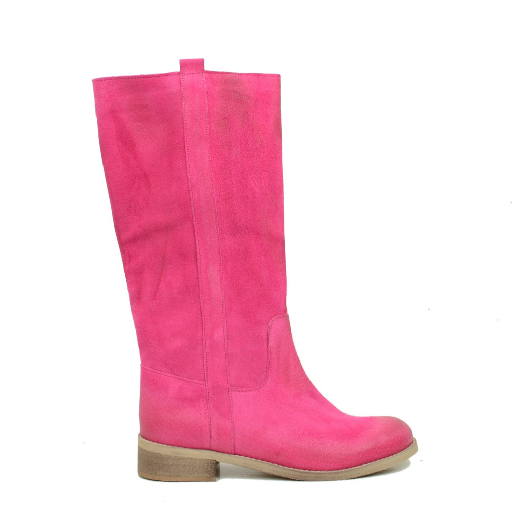 Camperos Women's Boots in Fuchsia Suede Leather Made in Italy - 2