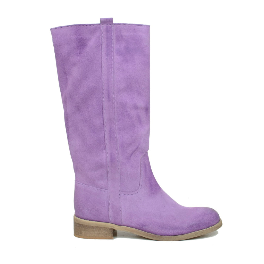 Camperos Women's Boots in Lilac Suede Leather Made in Italy - 2