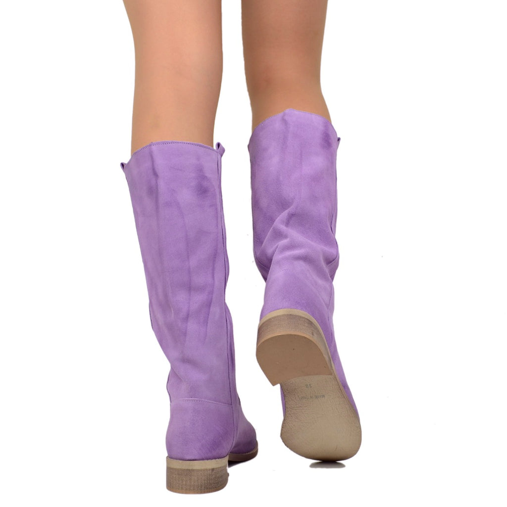 Camperos Women's Boots in Lilac Suede Leather Made in Italy - 5