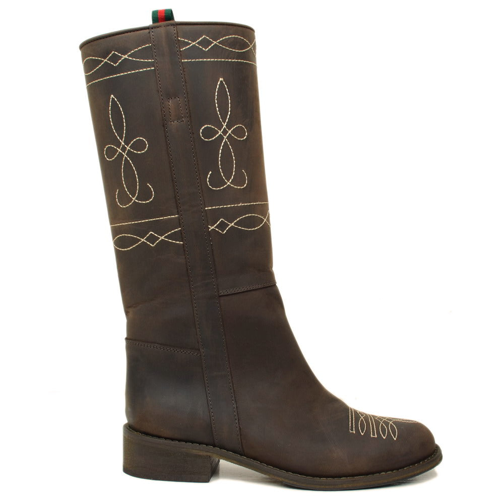 Camperos Women's Boots in Brown Nubuck Leather with Embroideries - 3