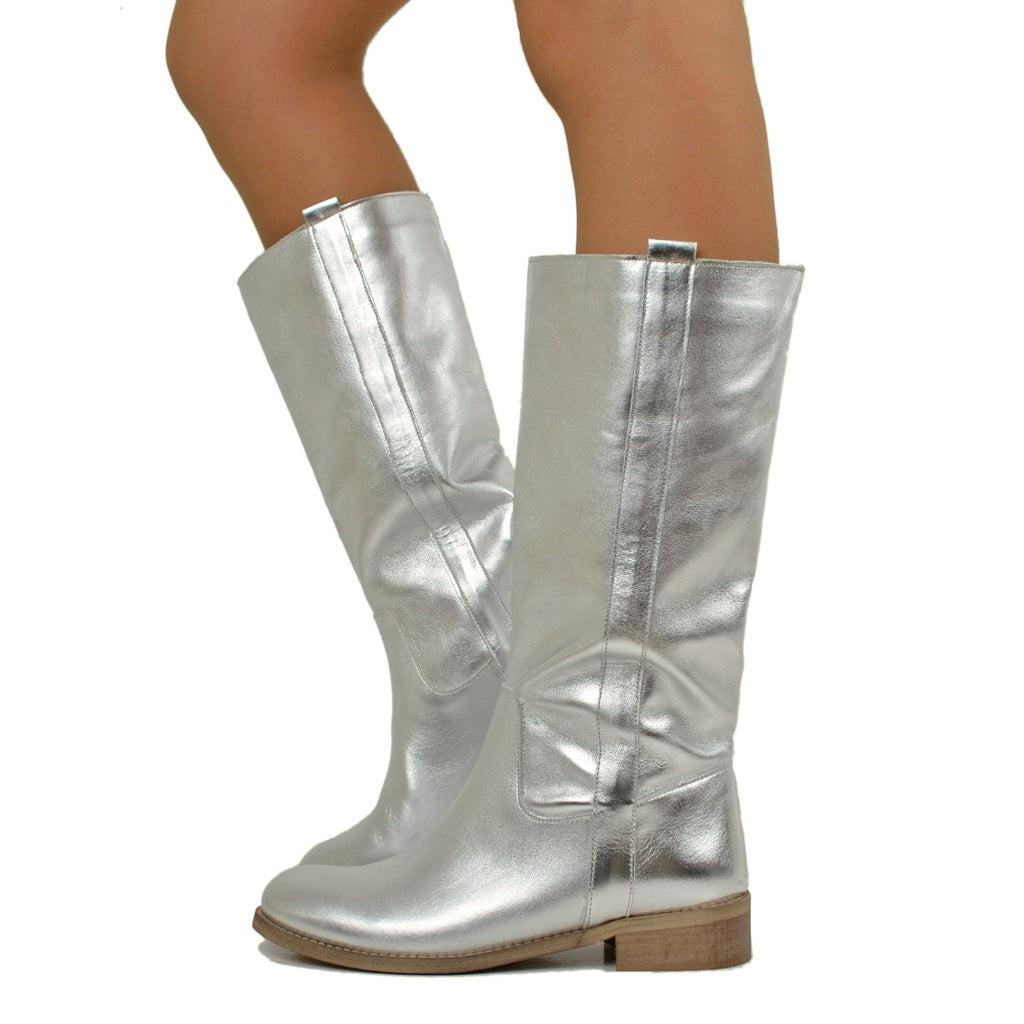 Camperos Women's Boots in Silver Laminated Leather