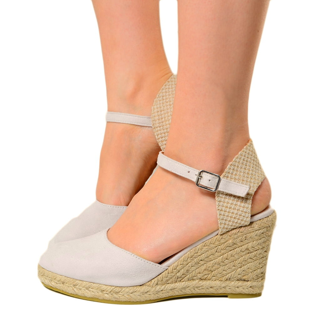 Campesine Ivory Espadrilles with Rope Faux Leather Wedge