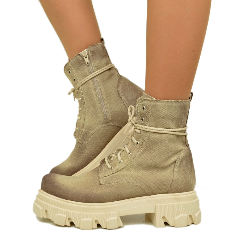 Women's Biker Boots in Canvas Fabric Made in Italy