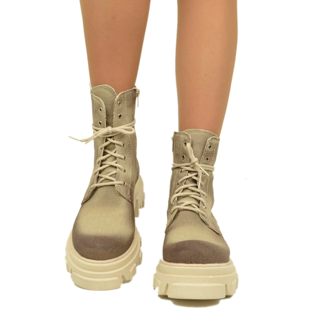 Women's Biker Boots in Canvas Fabric Made in Italy - 3