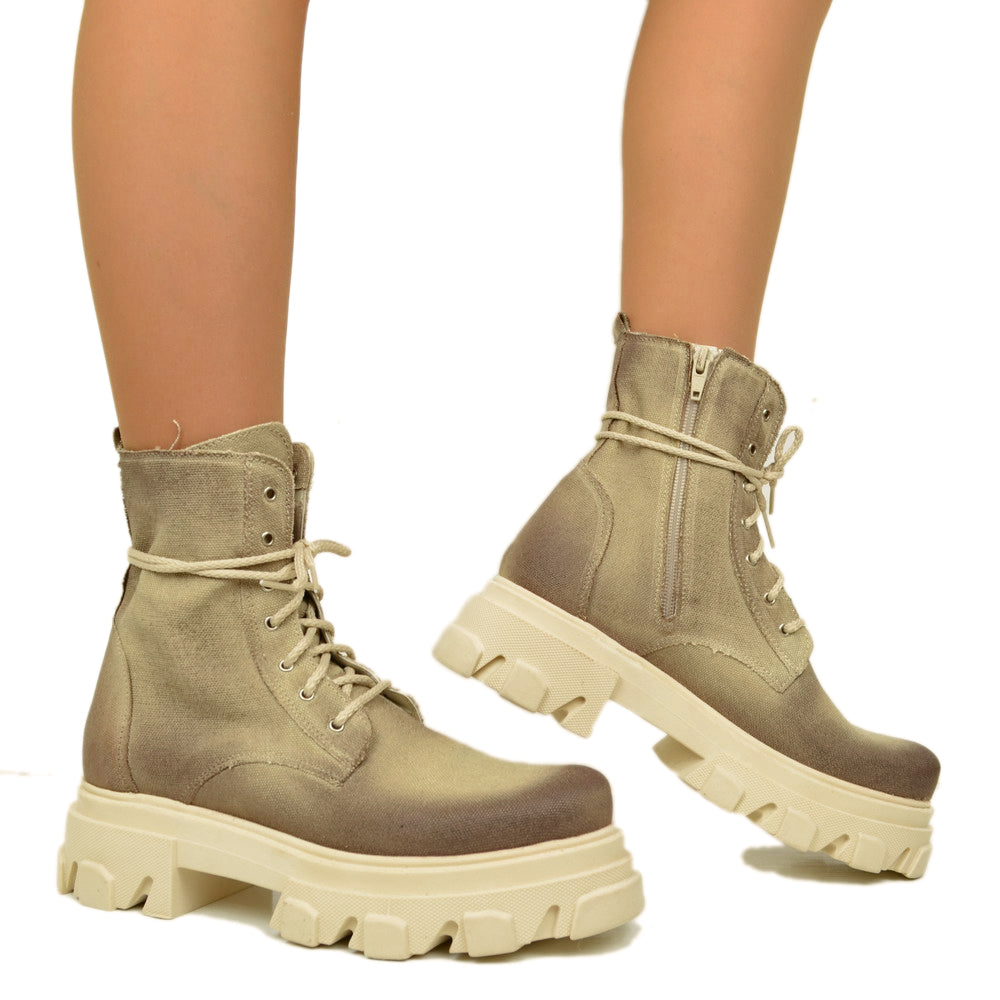 Women's Biker Boots in Canvas Fabric Made in Italy - 4