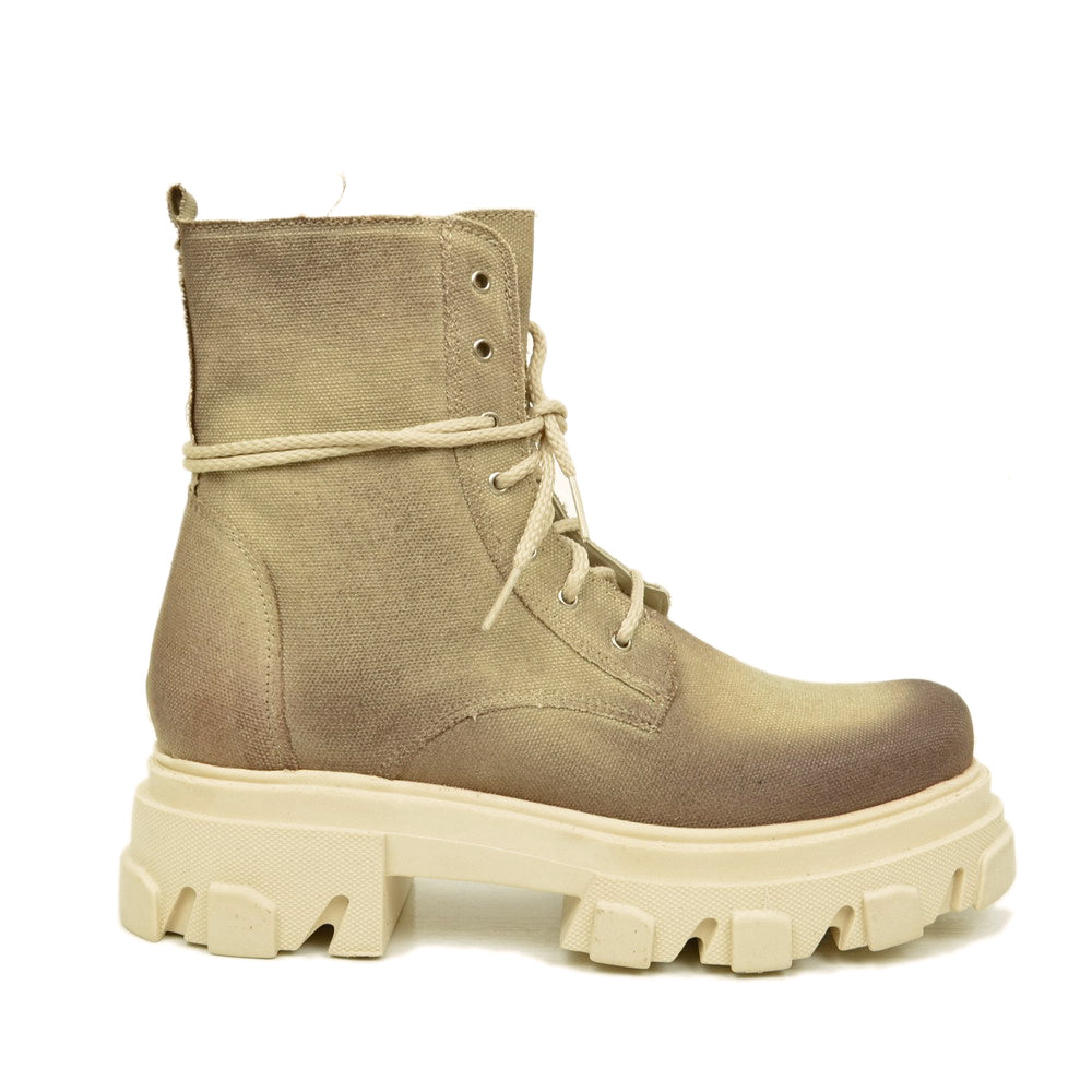 Women's Biker Boots in Canvas Fabric Made in Italy - 2