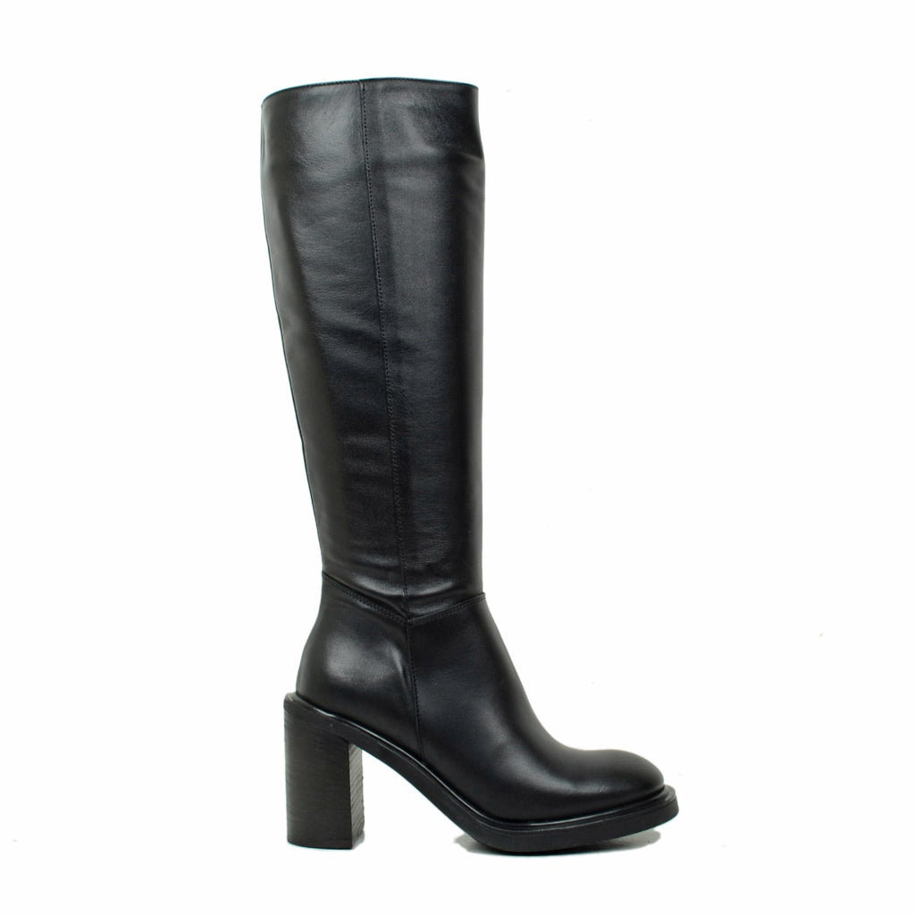 Black Riding Boots with High Heel Straight Leg - 3