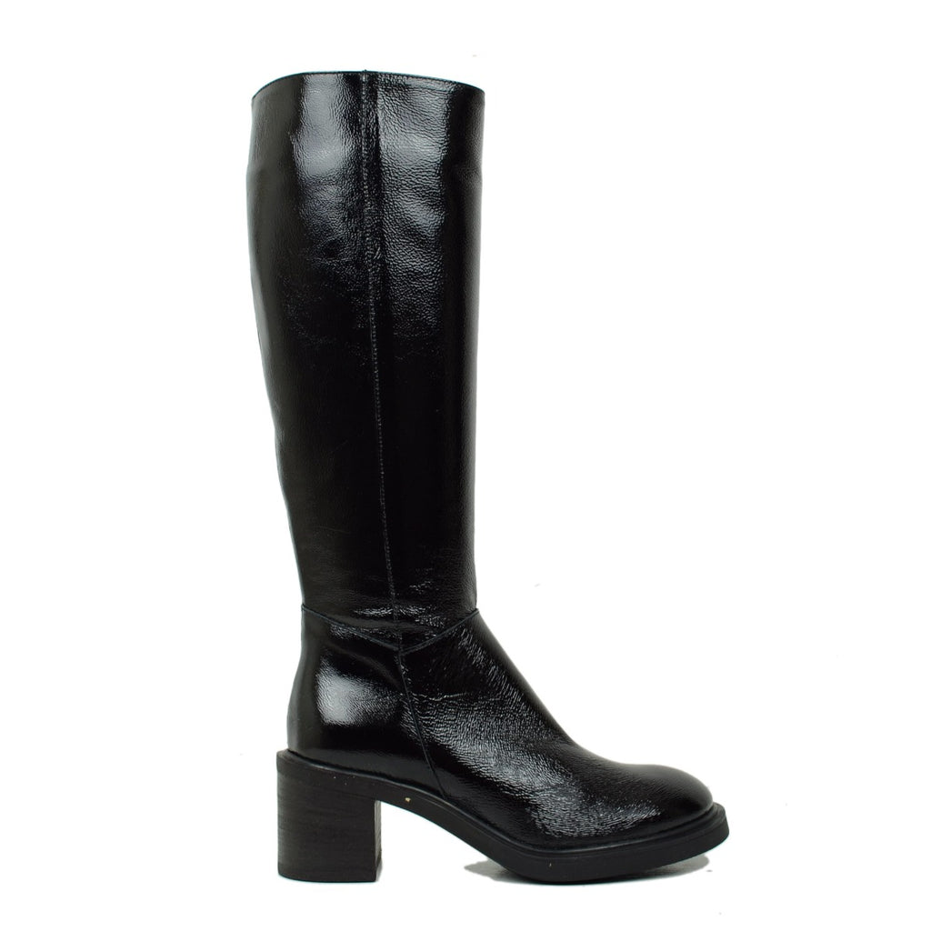Cavallerizza-Stiefel aus schwarzem Naplak-Lackleder, hergestellt in Italien - 2