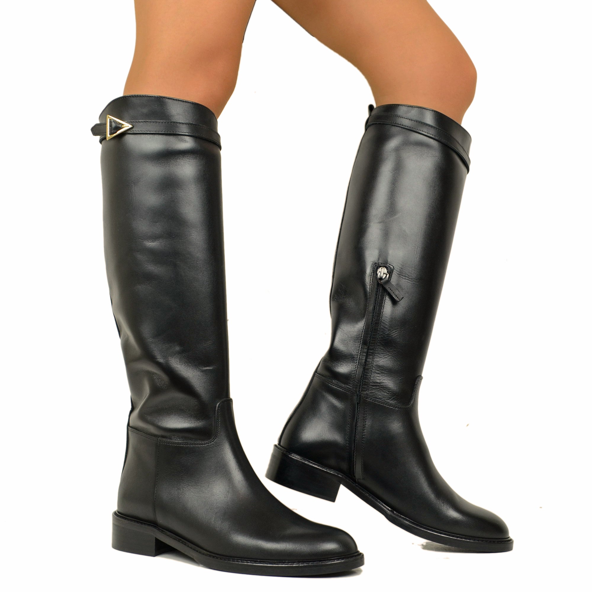 Women's Black Leather Tall Cavallerizza Boots Made in Italy – KikkiLine ...