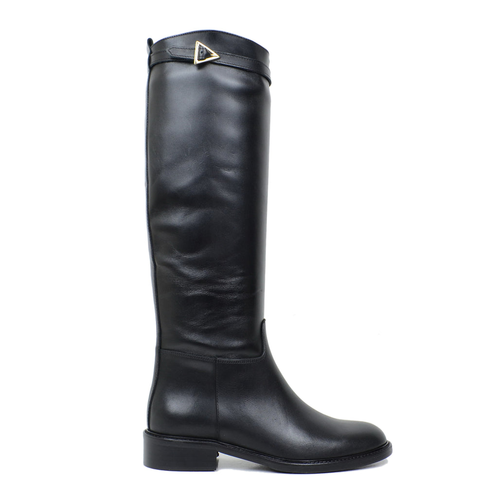 Hohe Cavallerizza-Stiefel aus schwarzem Leder für Damen, hergestellt in Italien - 6