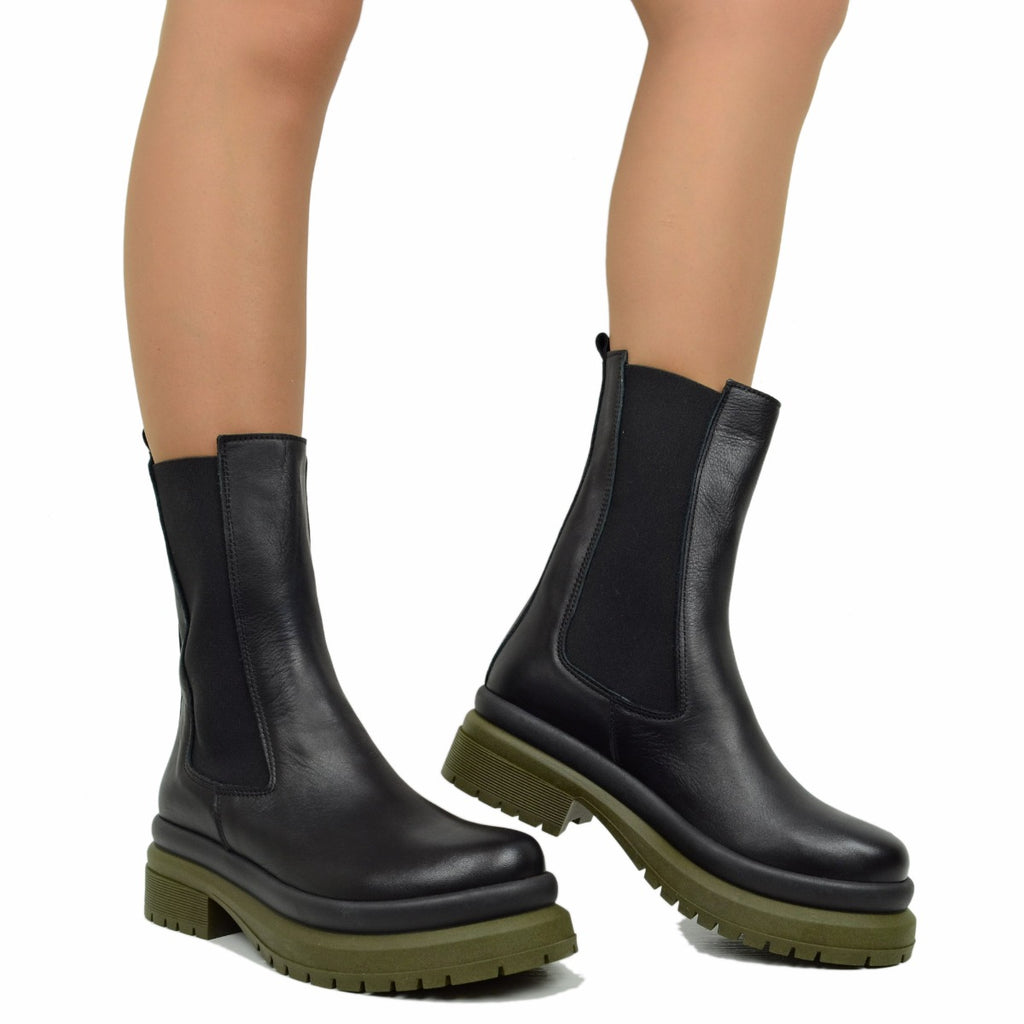 Schwarze Beatles-Damenstiefeletten, hergestellt in Italien, mit elastischen Einsätzen - 4