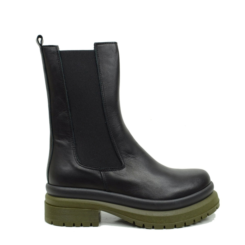 Schwarze Beatles-Damenstiefeletten, hergestellt in Italien, mit elastischen Einsätzen - 2