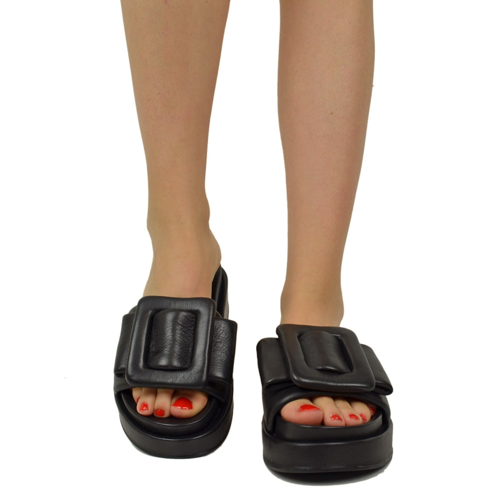 Women's Platform Slipper with Black Bow in Leather - 3