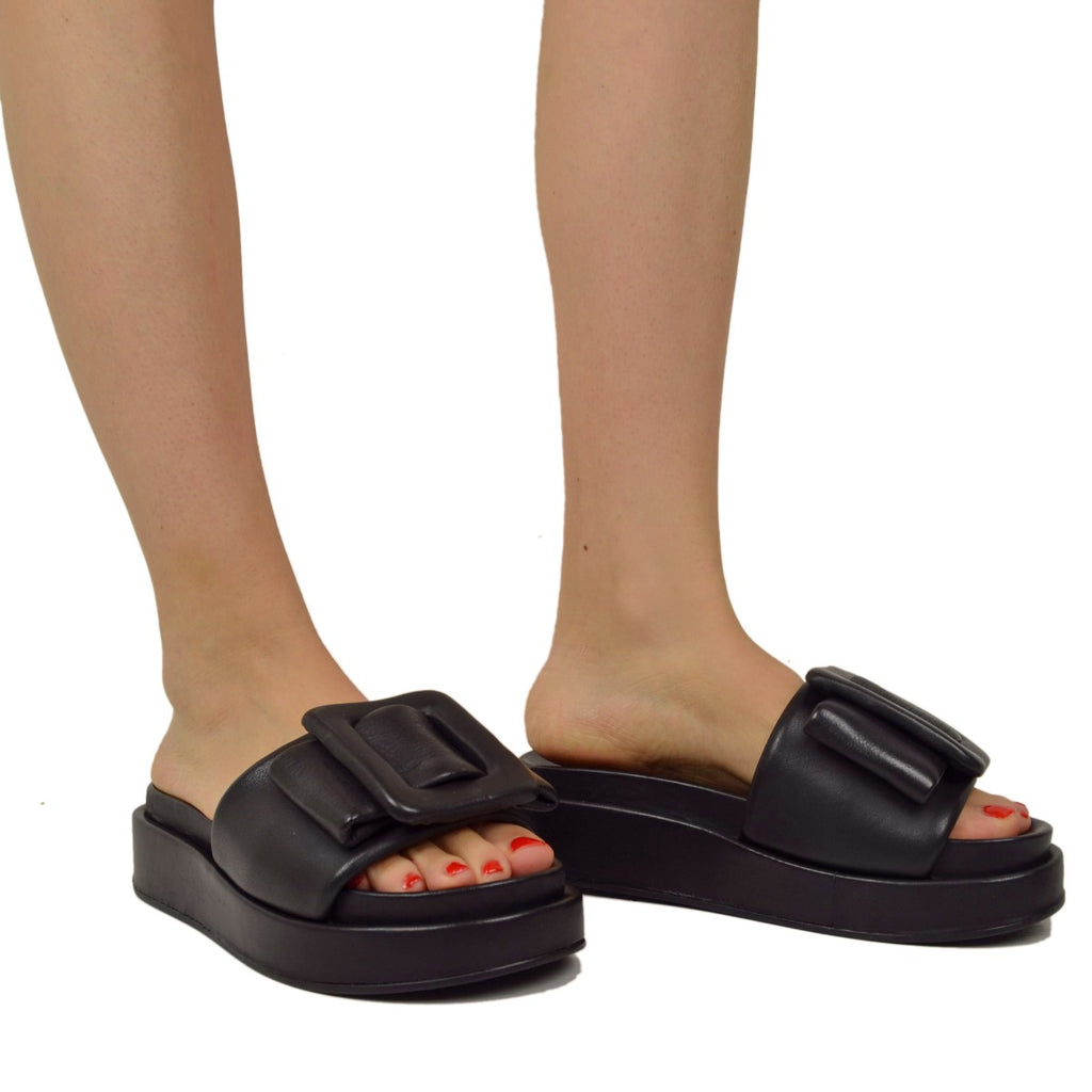 Women's Platform Slipper with Black Bow in Leather - 4