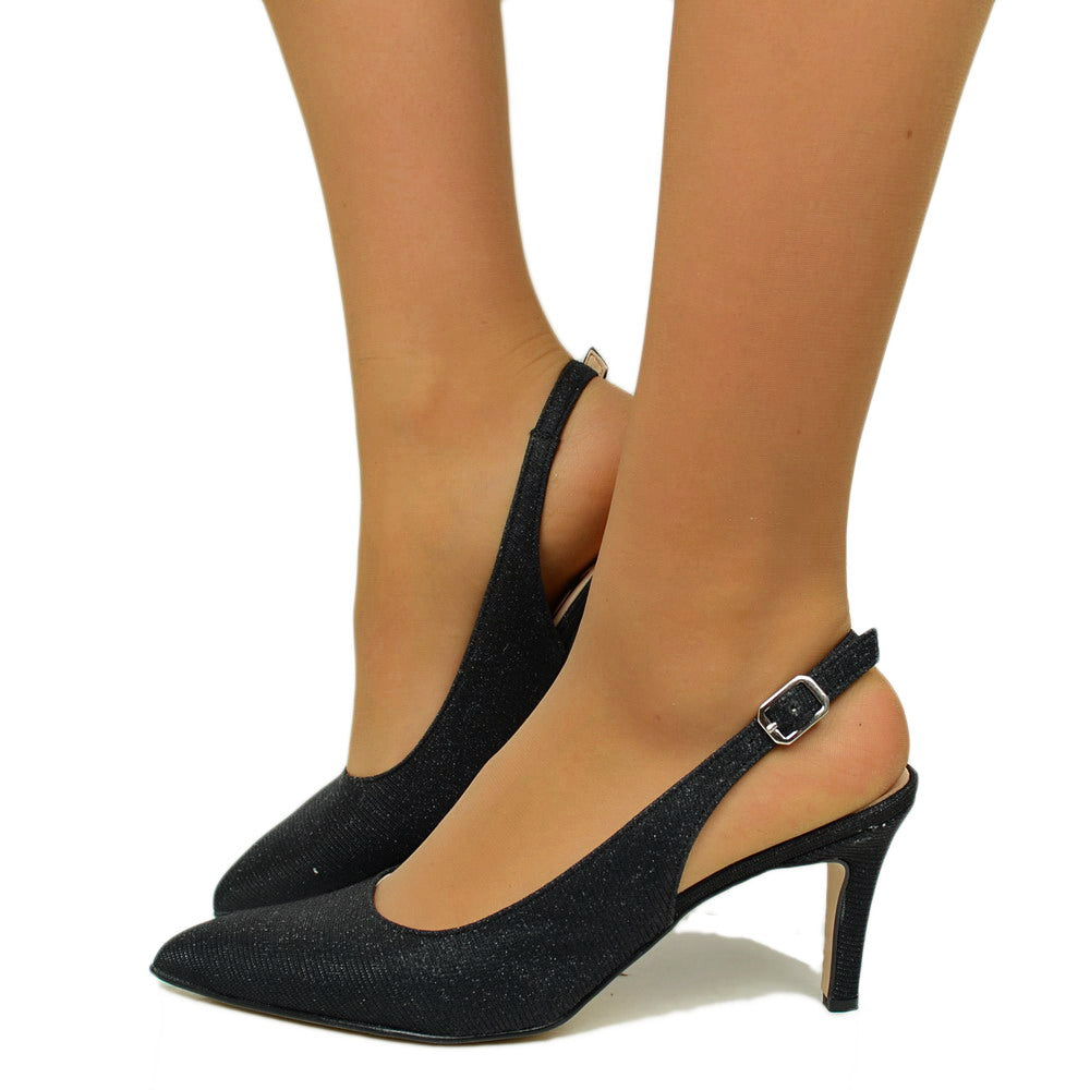 Scarpa DΓ©colletΓ© con Cinturino Posteriore in Lurex Nero